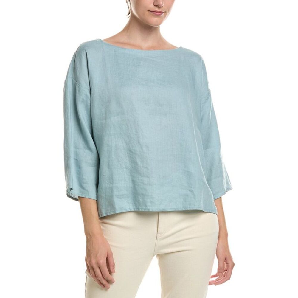 Eileen Fisher Womens Bateau Linen Box Top, Green